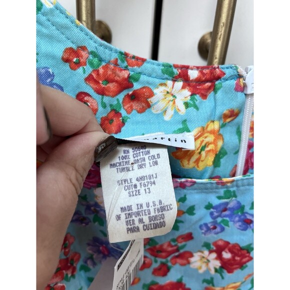 Jonathan Martin Vtg Floral Cap Sleeve Dress Blue Cotton Sz 13 Women's NWT NOS - Picture 4 of 6